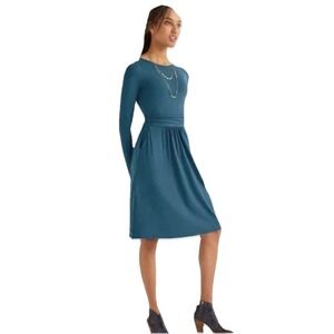 Boden Abigail Jersey Dress Size 6 Petite Teal Blue Long Sleeve Stretch